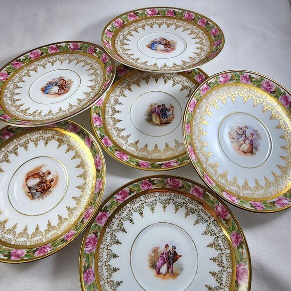 Vintage Demitasse Tea Cup Saucer 12pc Set Pink Rose Gold Gilt Victorian China 2" - Picture 5 of 11